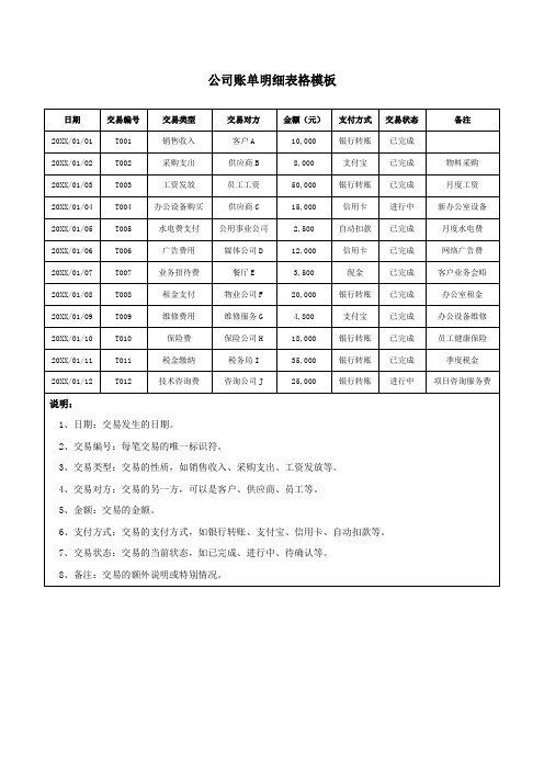 公司账单明细表格模板