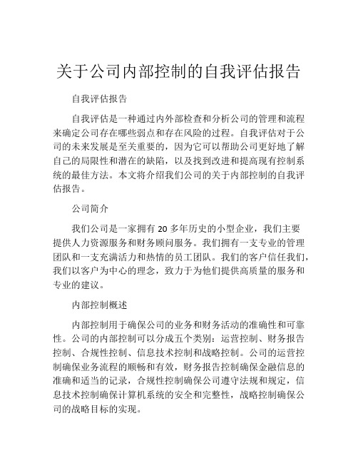 关于公司内部控制的自我评估报告