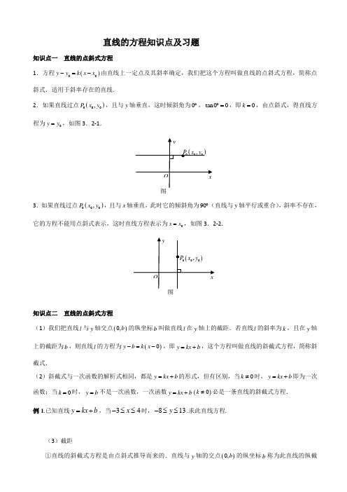 高二数学直线的方程知识点及习题