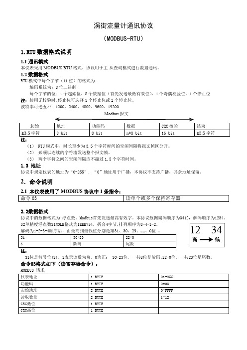 涡街流量计通讯协议(MODBUS_RTU)