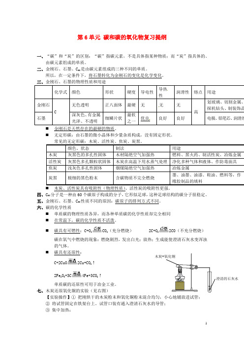 广东省东莞市寮步信义学校九年级化学上册 第6单元 碳和碳的氧化物复习提纲 新人教版