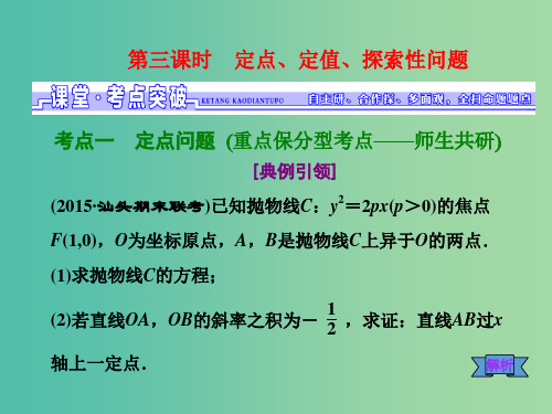 高考数学一轮总复习 第8章 解析几何 第八节 第三课时 定点、定值、探索性问题课件 文 新人教A版