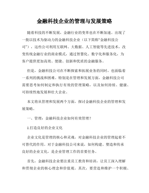 金融科技企业的管理与发展策略