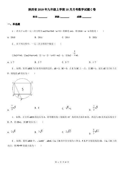 陕西省2019年九年级上学期10月月考数学试题C卷