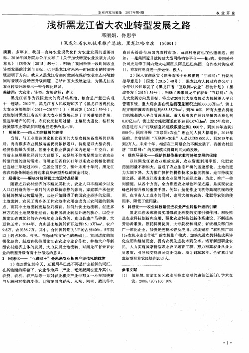 浅析黑龙江省大农业转型发展之路