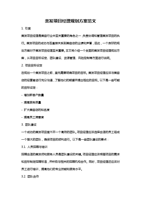 美发项目经理规划方案范文