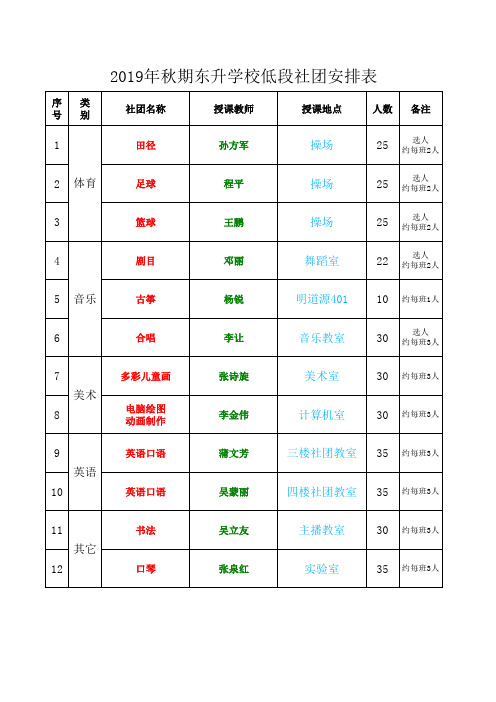 2019年秋期社团安排表