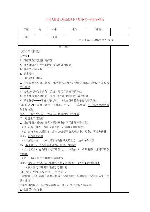 中考人教版九年级化学中考复习-第一轮教案-简洁