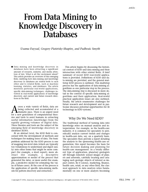 From Data Mining to Knowledge Discovery in Databases