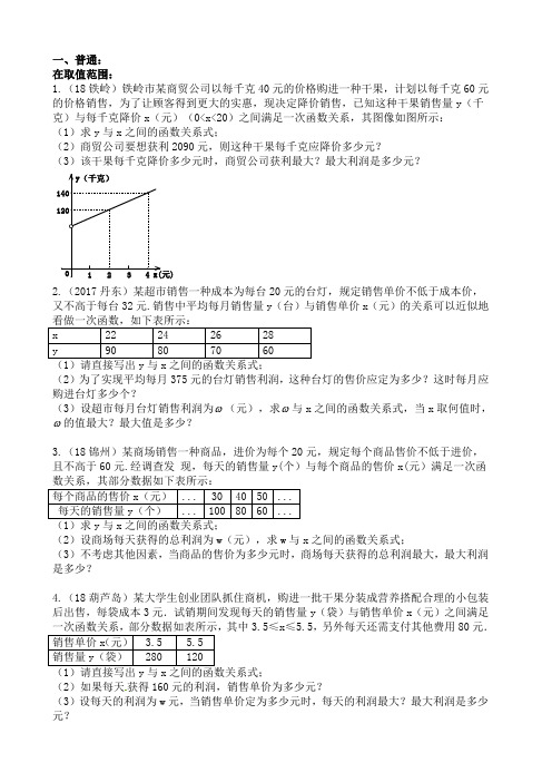 辽宁省2020年中考数学最大利润应用题分类复习