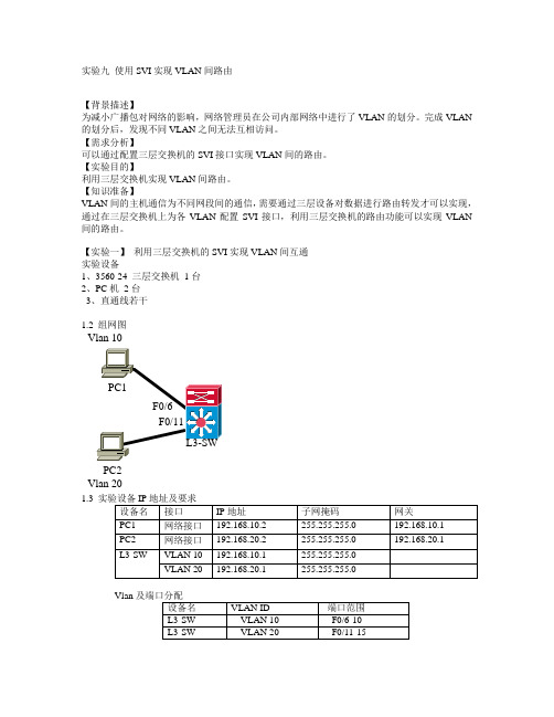 实验十六 使用三层交换机的SVI实现VLAN间路由