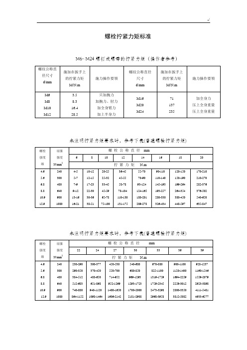 螺栓拧紧力矩及规范标准