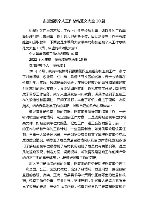 参加巡察个人工作总结范文大全10篇