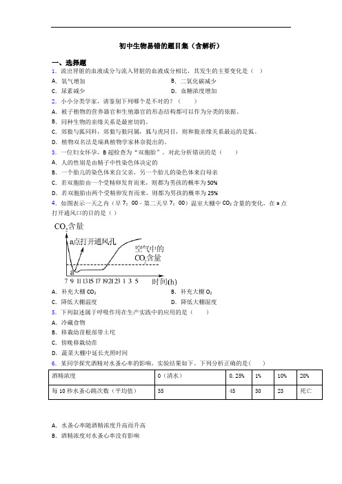 初中生物易错的题目集(含解析)
