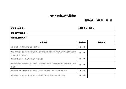 尾矿库安全生产大检查表