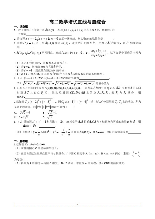 高中数学-直线、圆与方程压轴题(培优、提高)