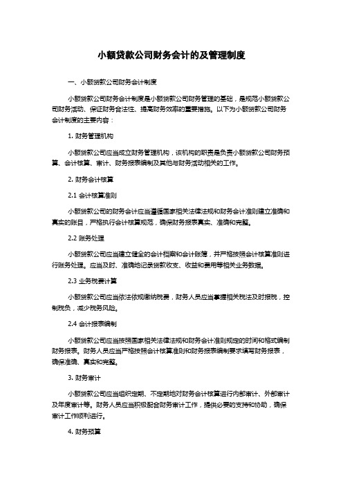 小额贷款公司财务会计的及管理制度