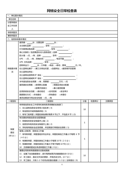 网络安全日常检查表