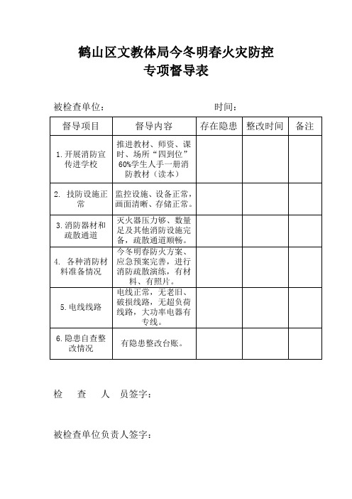 今冬明春防火督导表