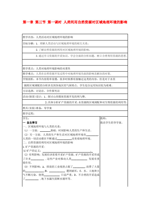 海南省乐东思源高中秋高中化学 第一章 第三节 第一课时 人类利用自然资源对区域地理环境的影响教学