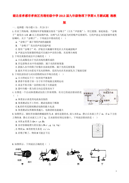 湖北省孝感市孝南区肖港初级中学九年级物理下学期6月