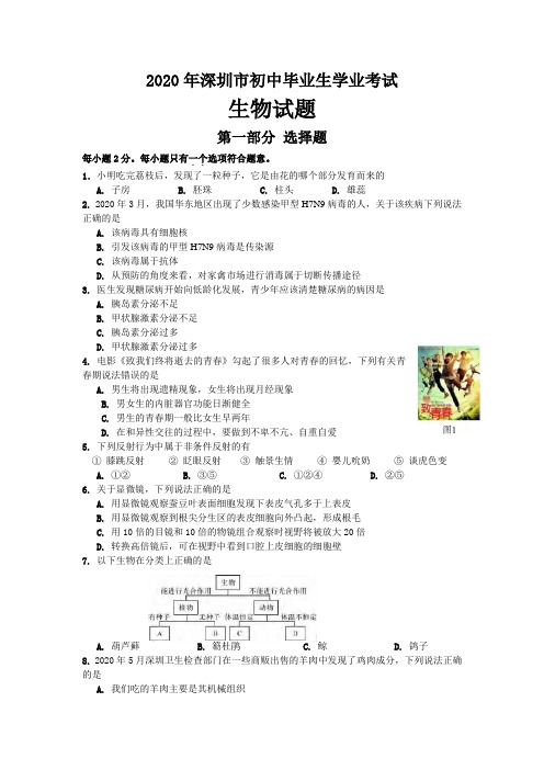 2020学年广东省深圳市中考科学试题生物部分(含答案)