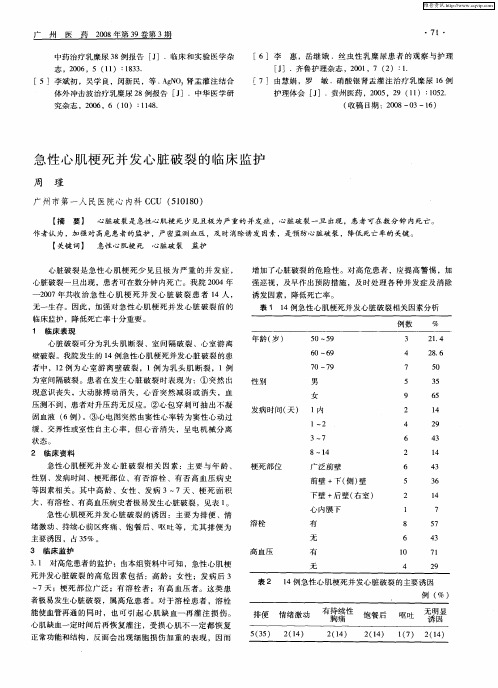 急性心肌梗死并发心脏破裂的临床监护