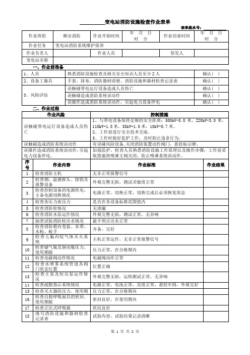 变电站消防设施检查作业表单