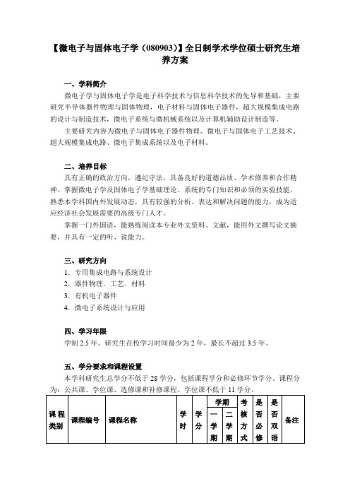 (080903)微电子与固体电子学培养方案