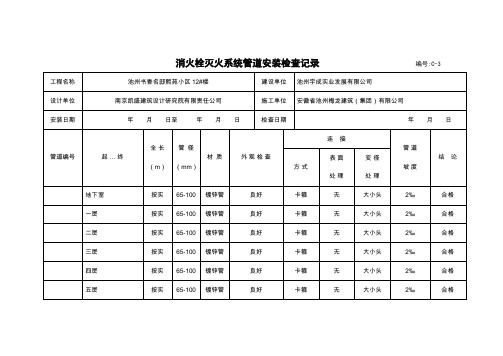 消火栓灭火系统管道安装检查记录 消防                   编号