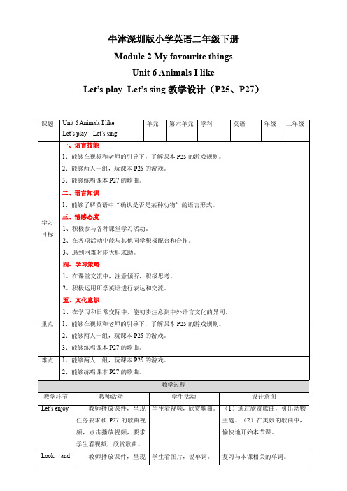 英语二年级下册-Module 2  Unit 6 教案  沪教牛津版