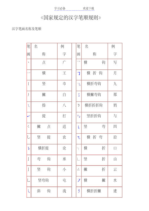 部编版最新《国家规定的汉字笔顺规则》