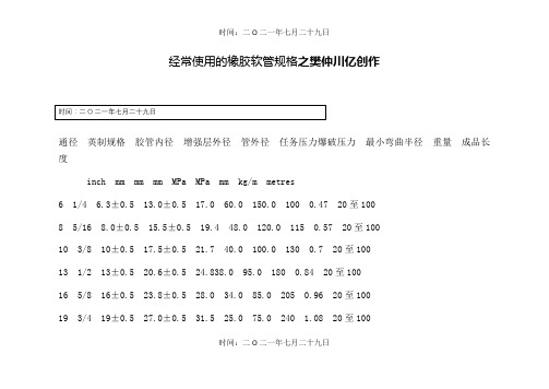 常用的橡胶管规格