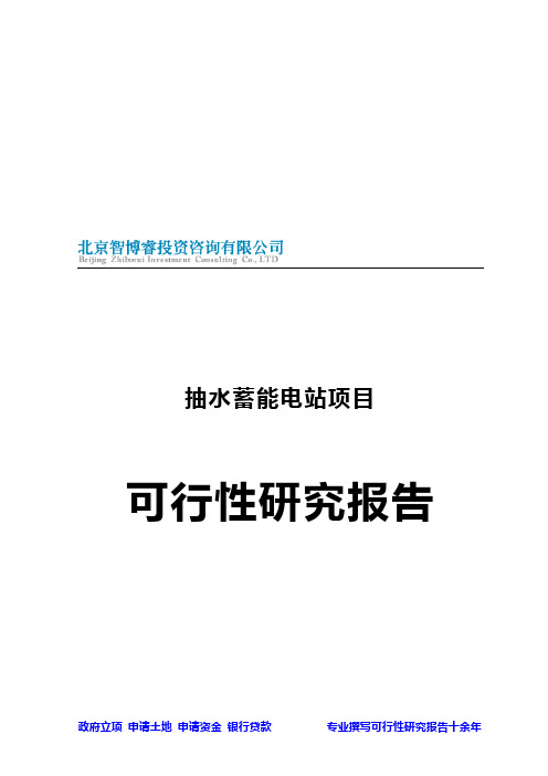 2020年海南重点项目-抽水蓄能电站项目可行性研究报告