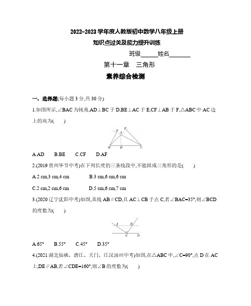 第十一章    三角形   素养综合测试  2022-2023学年 人教版数学八年级上册