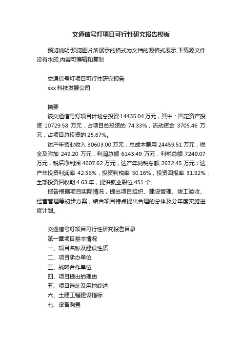 交通信号灯项目可行性研究报告模板