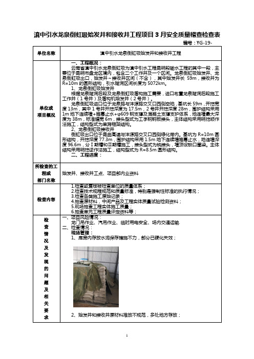 电务城通公司滇中引水龙泉倒虹吸始发井和接收井工程项目安全质量稽查检查表