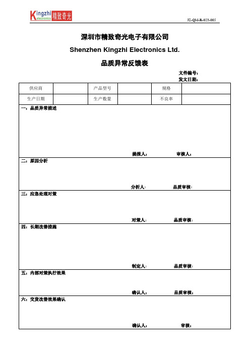 品质异常反馈单(样板)