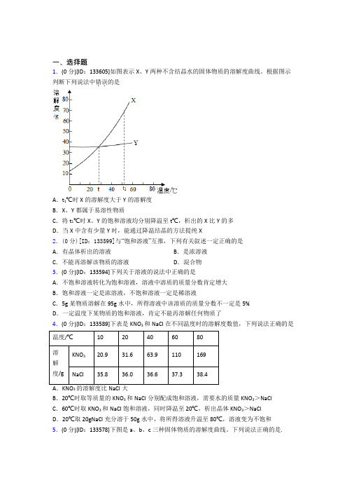 《易错题》初中化学九年级上册第九单元《溶液》检测卷(包含答案解析)