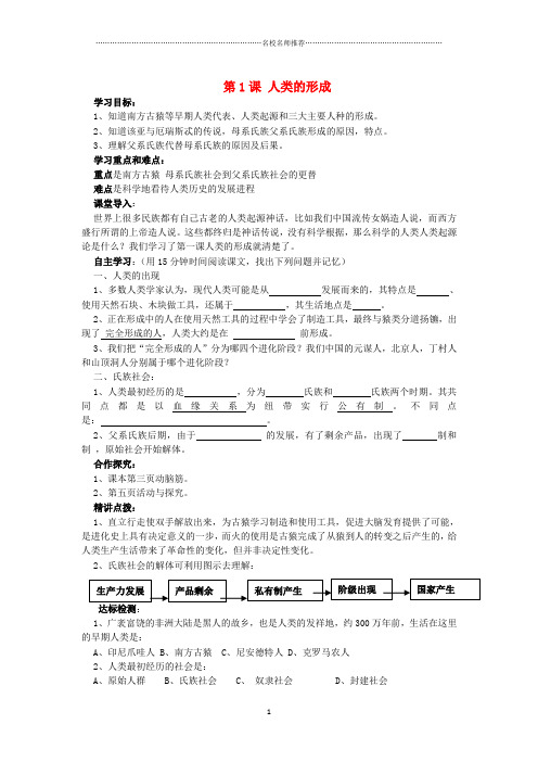 陕西子洲实验中学九年级历史上册 第一单元 人类文明的开端导名师精编学案(无答案) 新人教版