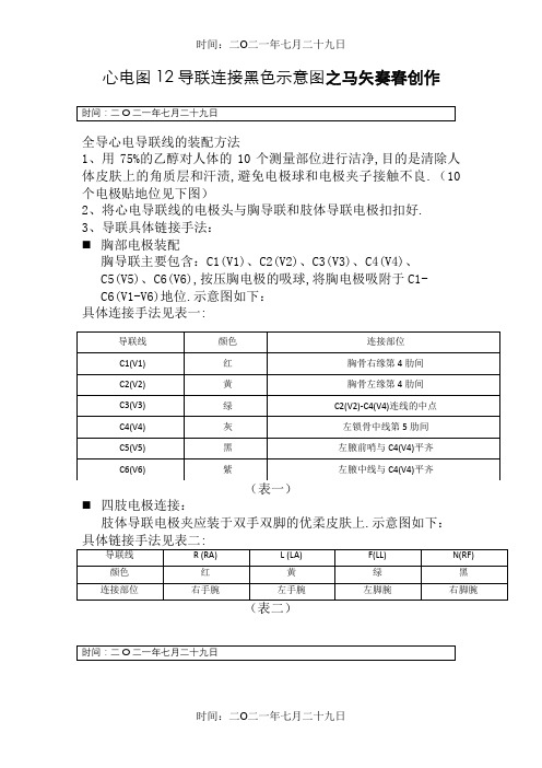 心电图12导联连接彩色示意图