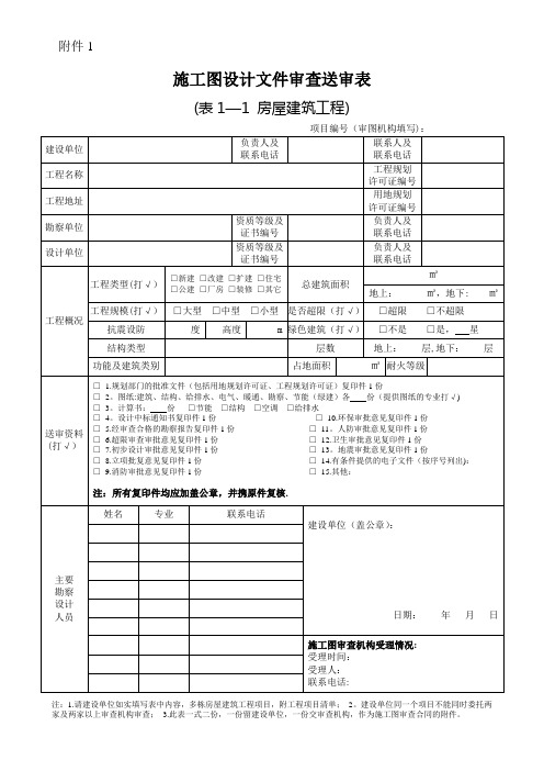 施工图设计文件审查送审表