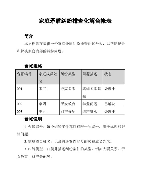 家庭矛盾纠纷排查化解台帐表