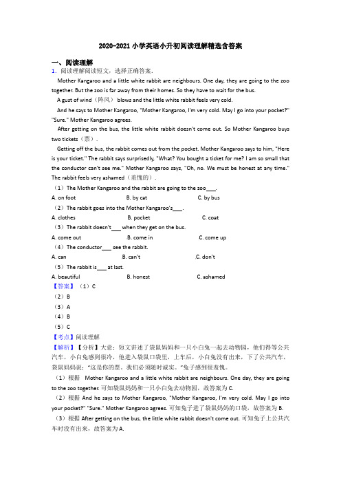 2020-2021小学英语小升初阅读理解精选含答案