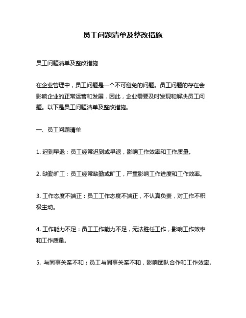 员工问题清单及整改措施