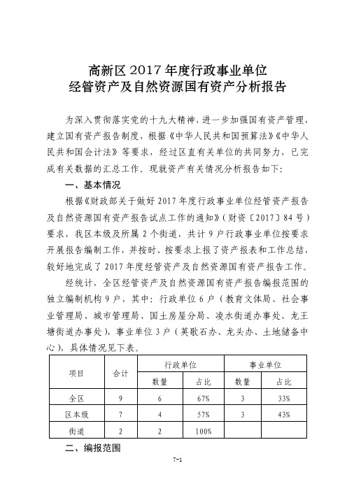 高新区2017年度行政事业单位经管资产及自然资源国有资产