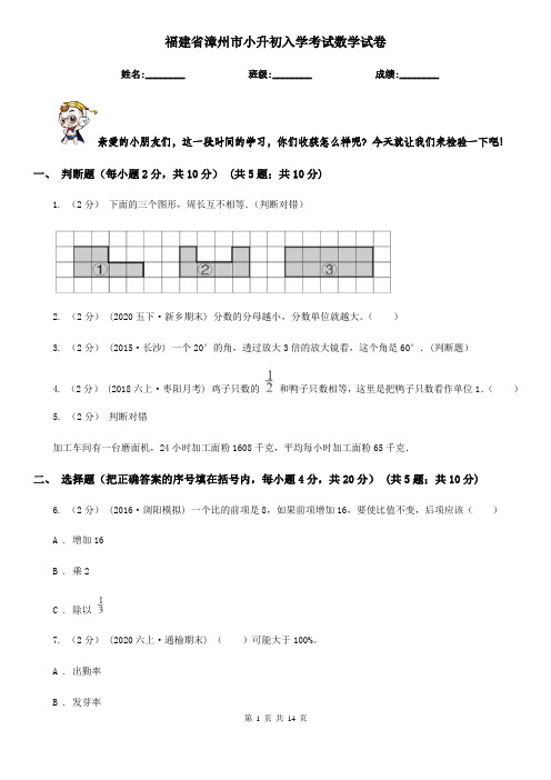 福建省漳州市小升初入学考试数学试卷