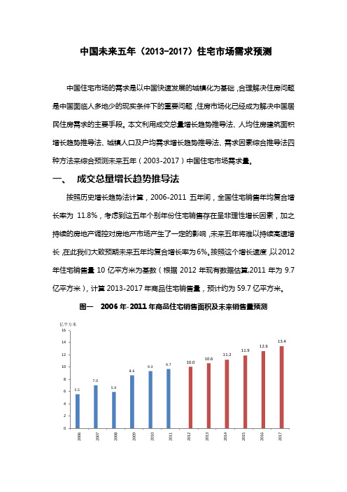 中国未来五年(2013-2017)住宅市场需求预测