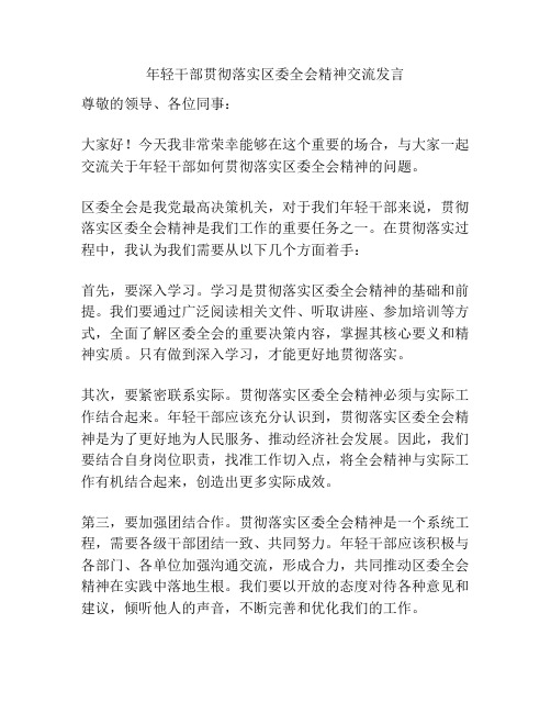 年轻干部贯彻落实区委全会精神交流发言