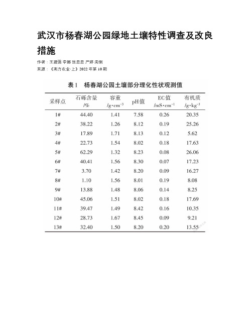 武汉市杨春湖公园绿地土壤特性调查及改良措施